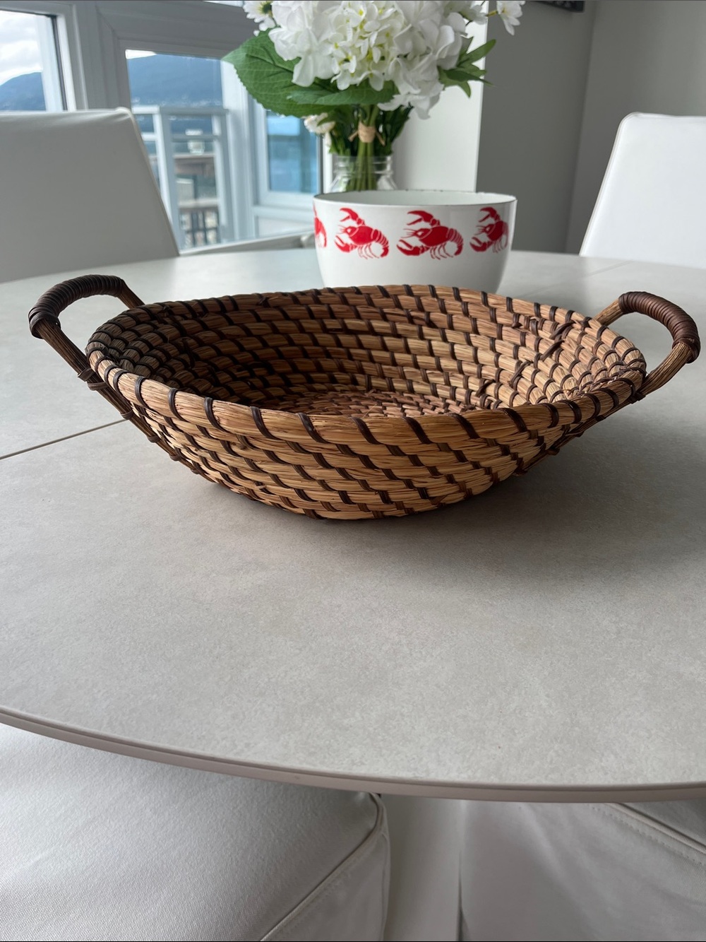 Vintage Woven Handled Decorative Serving Basket - Brown